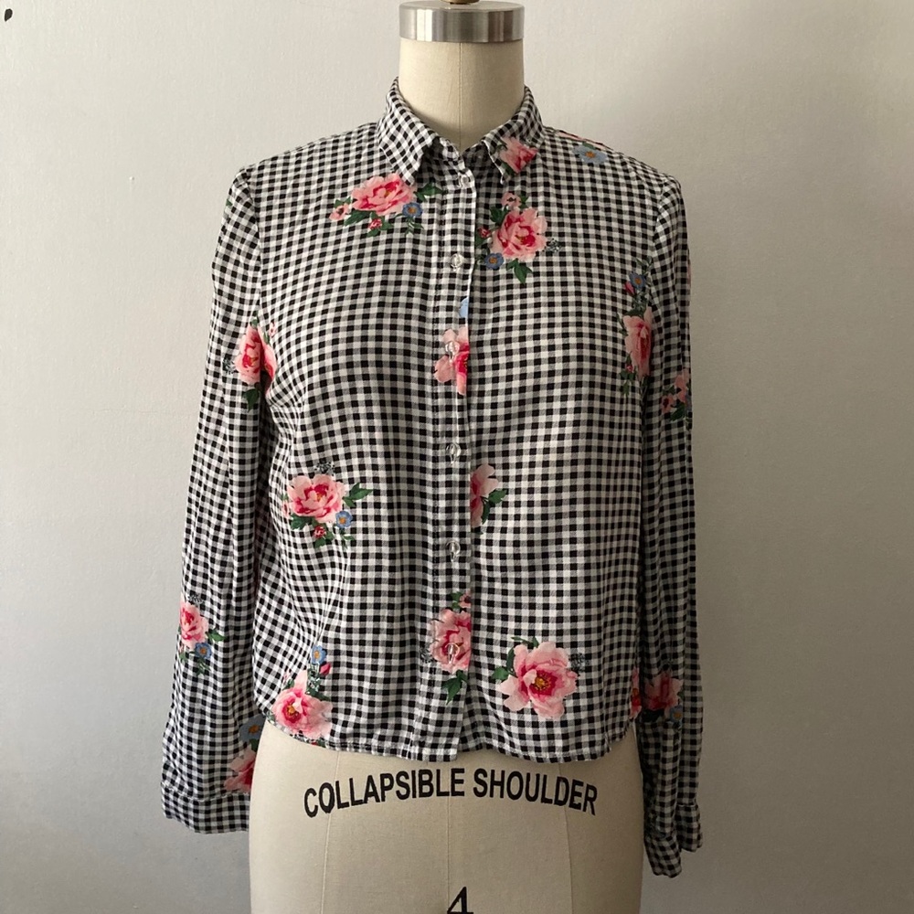 H&M Divided Checkered Floral Button Down